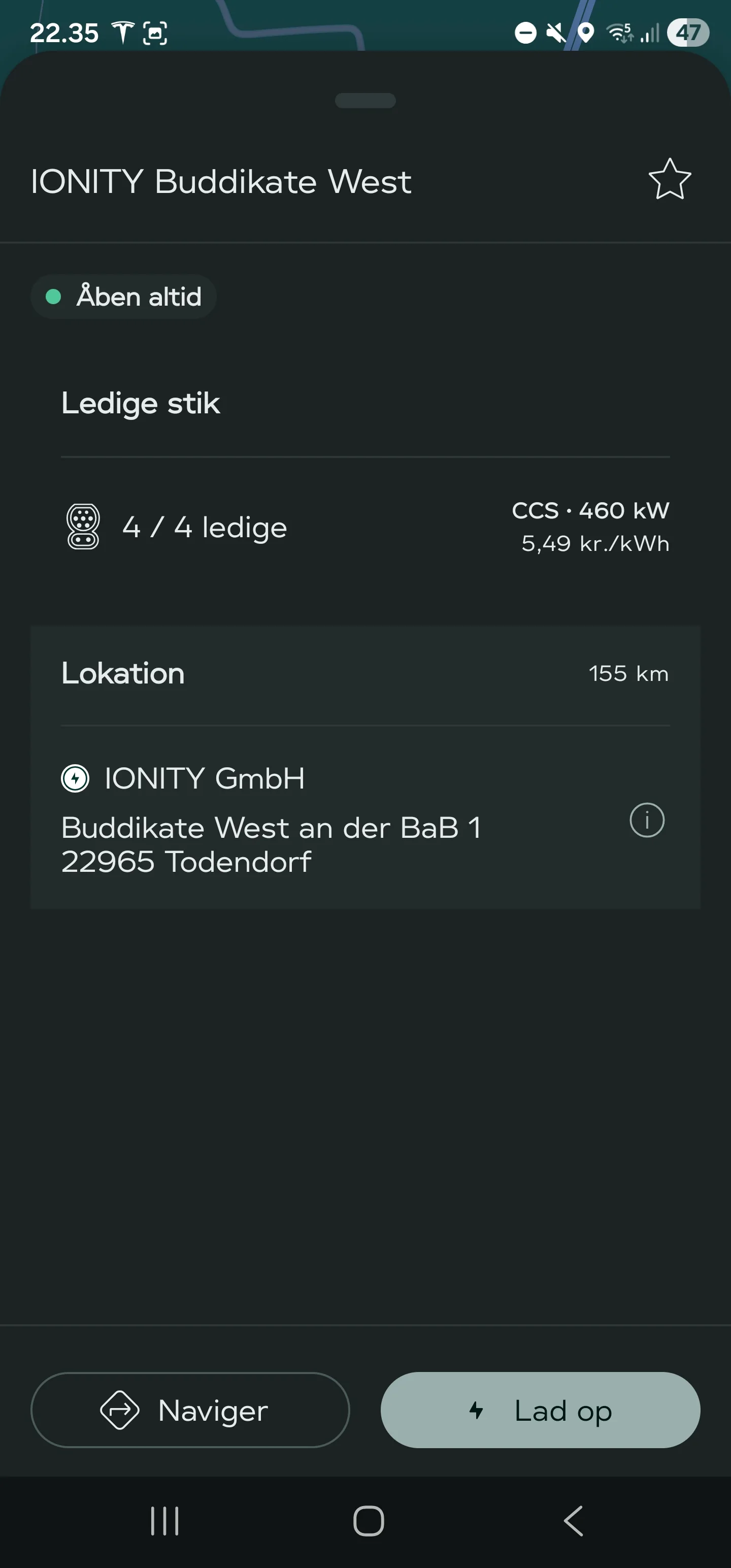 Ionity Buddikate ladestander via Clever - 5,49 kr per kWh