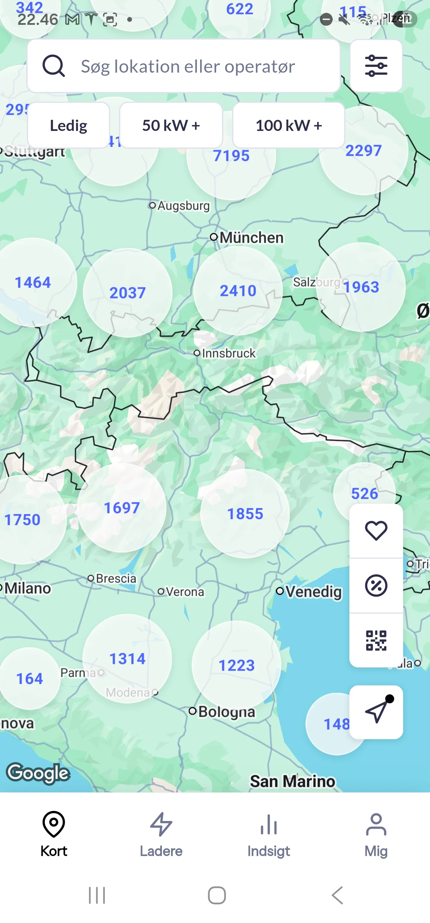 Monta kortvisning med ladestandere i München og Norditalien