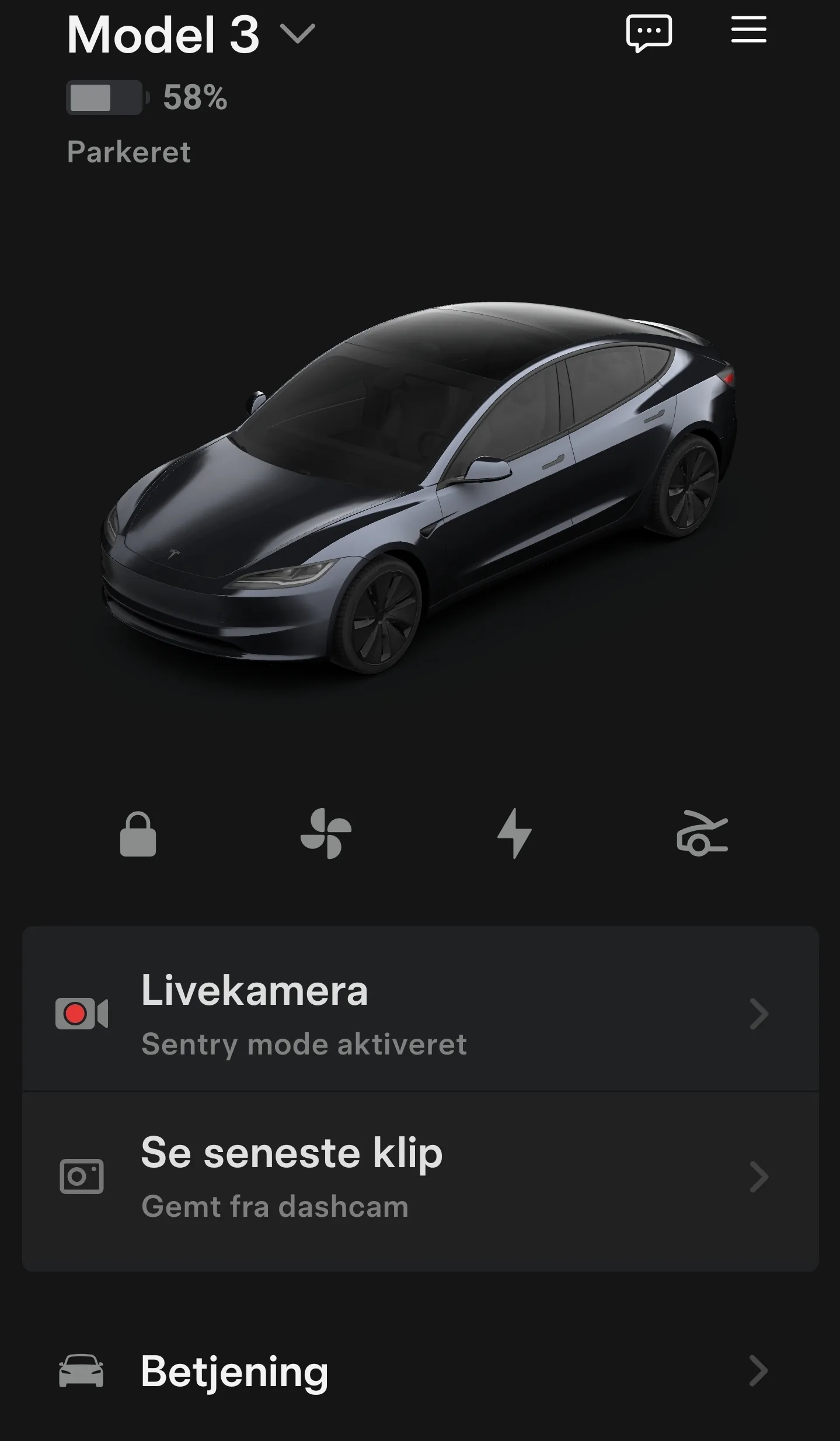 Tesla app med bil-overblik og batteri